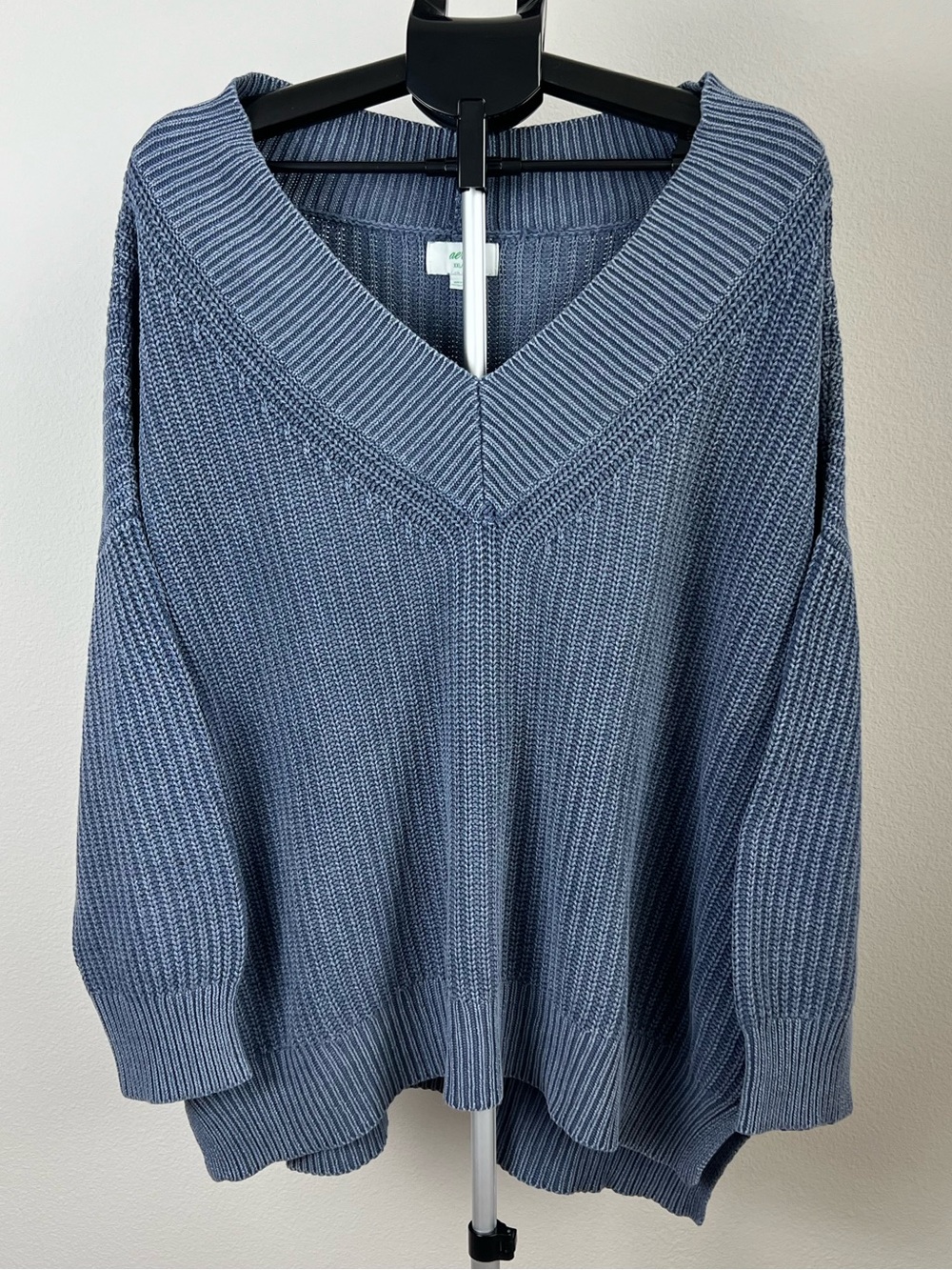 Aerie Dusty Blue Oversized Knit Sweater XXL Slouchy V Neck Pullover Streetwear